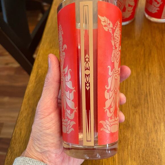 Vintage Set of 4 MCM Red and Gold Thai Princess Highball Glasses - Picture 4 of 5